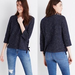 Madewell Navy Striped Side Lace Up 3/4 Sleeve Top